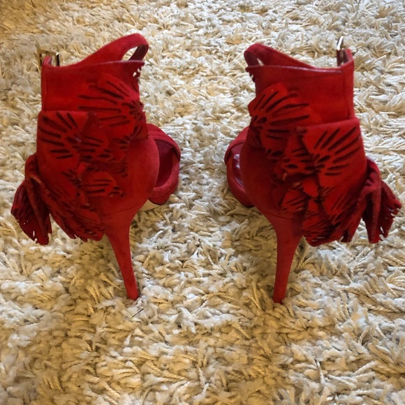 NWT Jimmy Choo Red Suede Heels. 37.5 (7.5) - Picture 3 of 8